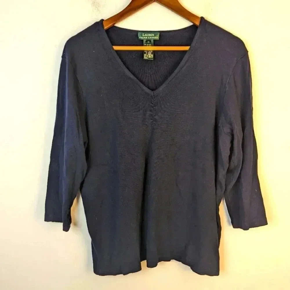 Lauren Ralph Lauren Ribbed V Neck Top - 3 XL